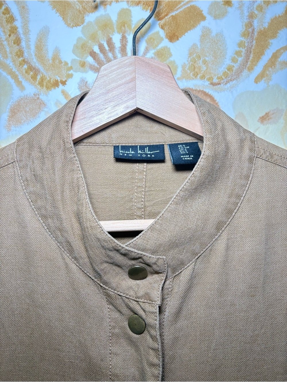 Nicole Miller Distressed Utility Jacket Tan Cotton Blend Snap Front Safari - Picture 3 of 10